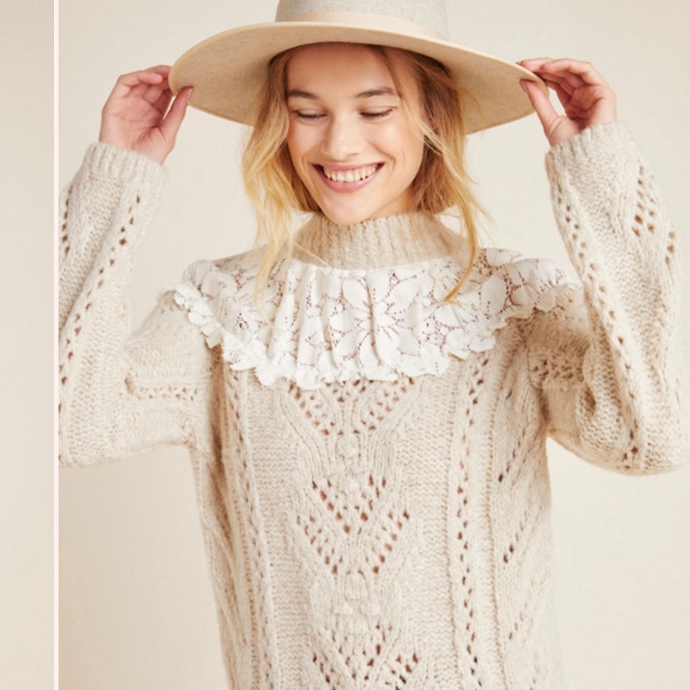 Anthropologie Suzanne Pointelle Lace Sweater
